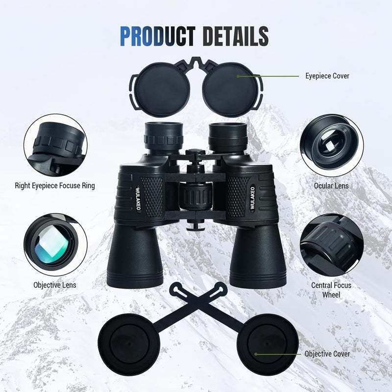 Wulakeo 30x50 High Powered Binoculars for Adults, Waterproof Compact Binoculars with Low Light Vision for Bird Watching Hunting Football Games Travel Stargazing Cruise, Christmas Birthday Gifts for Men - Image 2